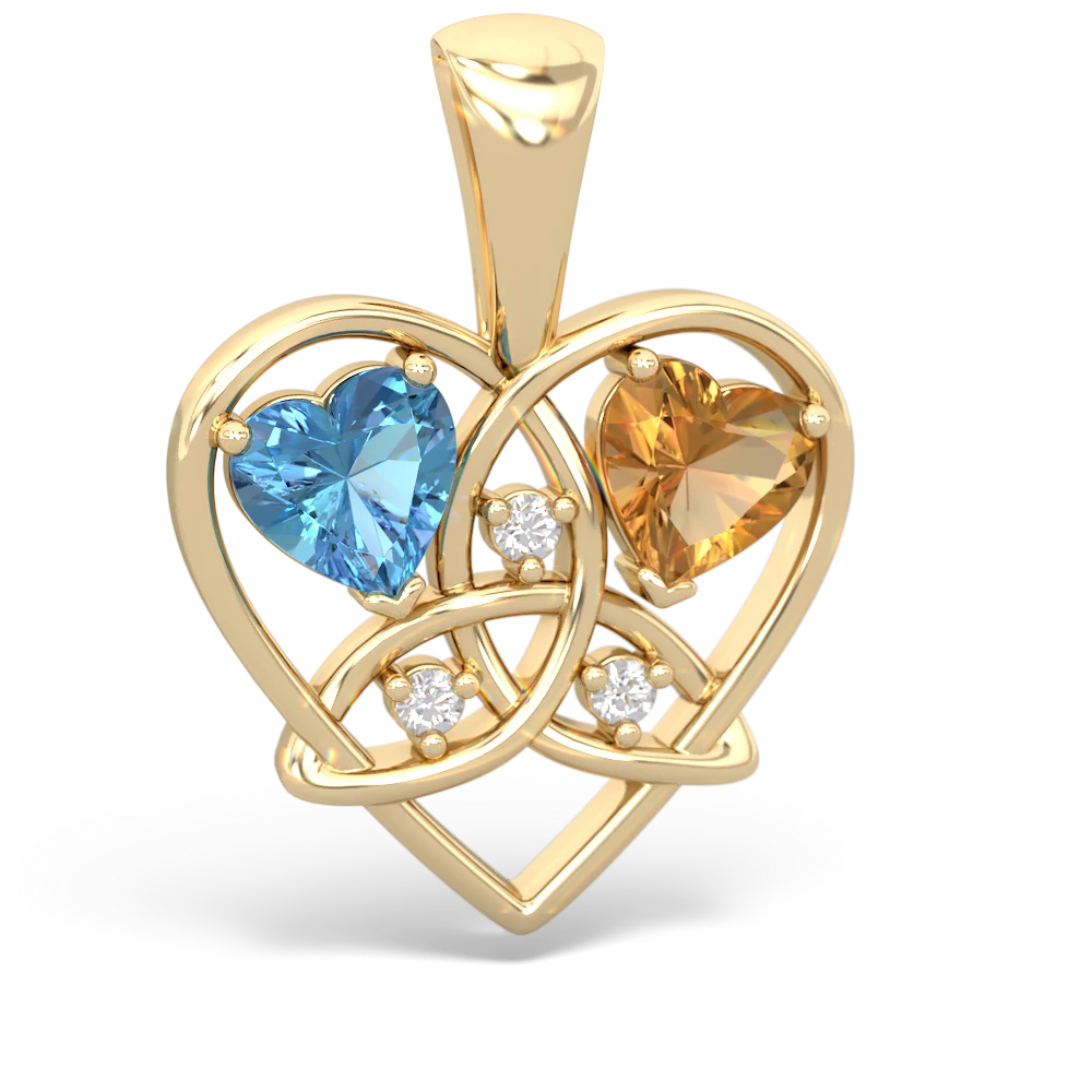 Blue Topaz Celtic Trinity Heart 14K Yellow Gold pendant P5331