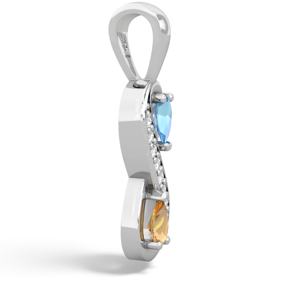 Blue Topaz Diamond Infinity 14K White Gold pendant P5390