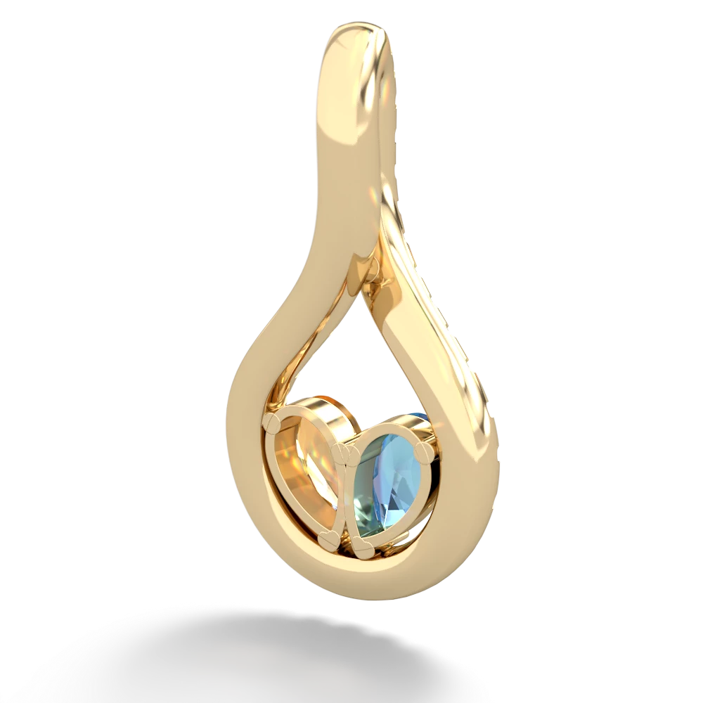 Blue Topaz Pave Twist 'One Heart' 14K Yellow Gold pendant P5360