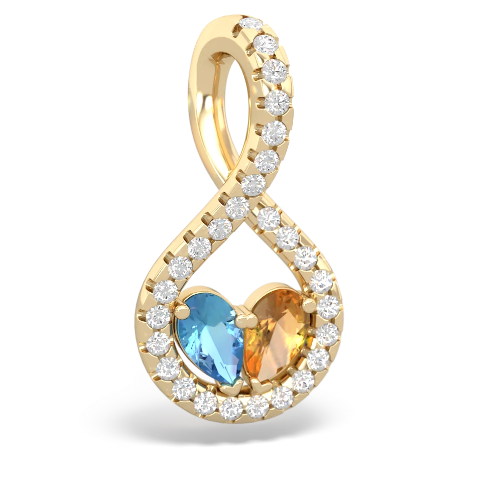 Blue Topaz Pave Twist 'One Heart' 14K Yellow Gold pendant P5360