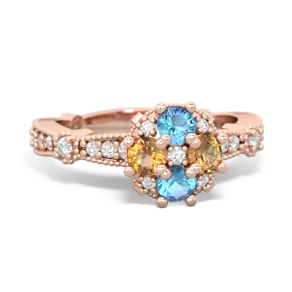 Blue Topaz Sparkling Tiara Cluster 14K Rose Gold ring R26293RD