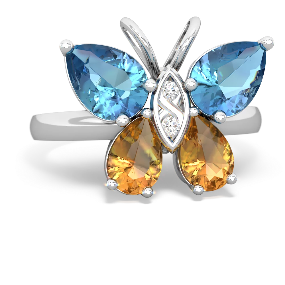 Blue Topaz Butterfly 14K White Gold ring R2215