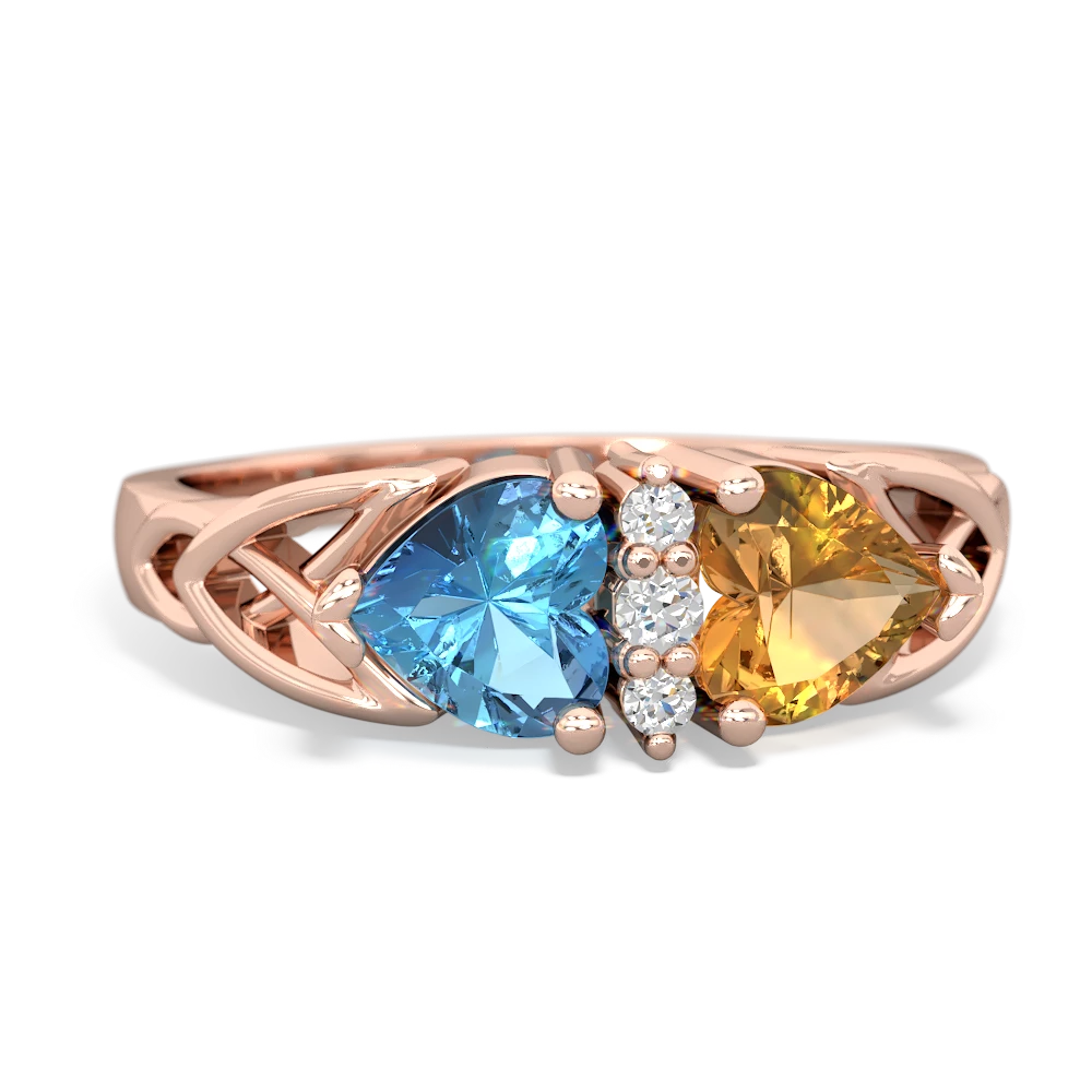 Blue Topaz Celtic Knot Double Heart 14K Rose Gold ring R5040