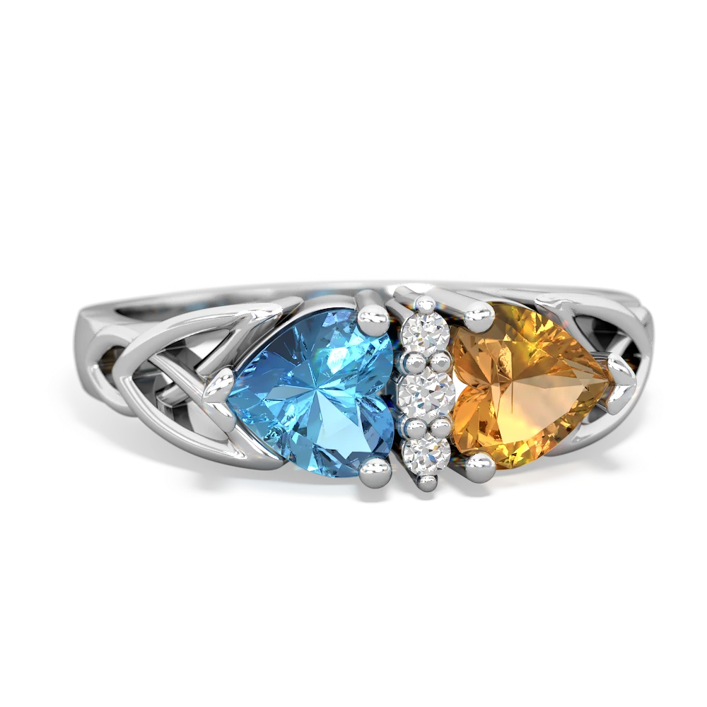 Blue Topaz Celtic Knot Double Heart 14K White Gold ring R5040