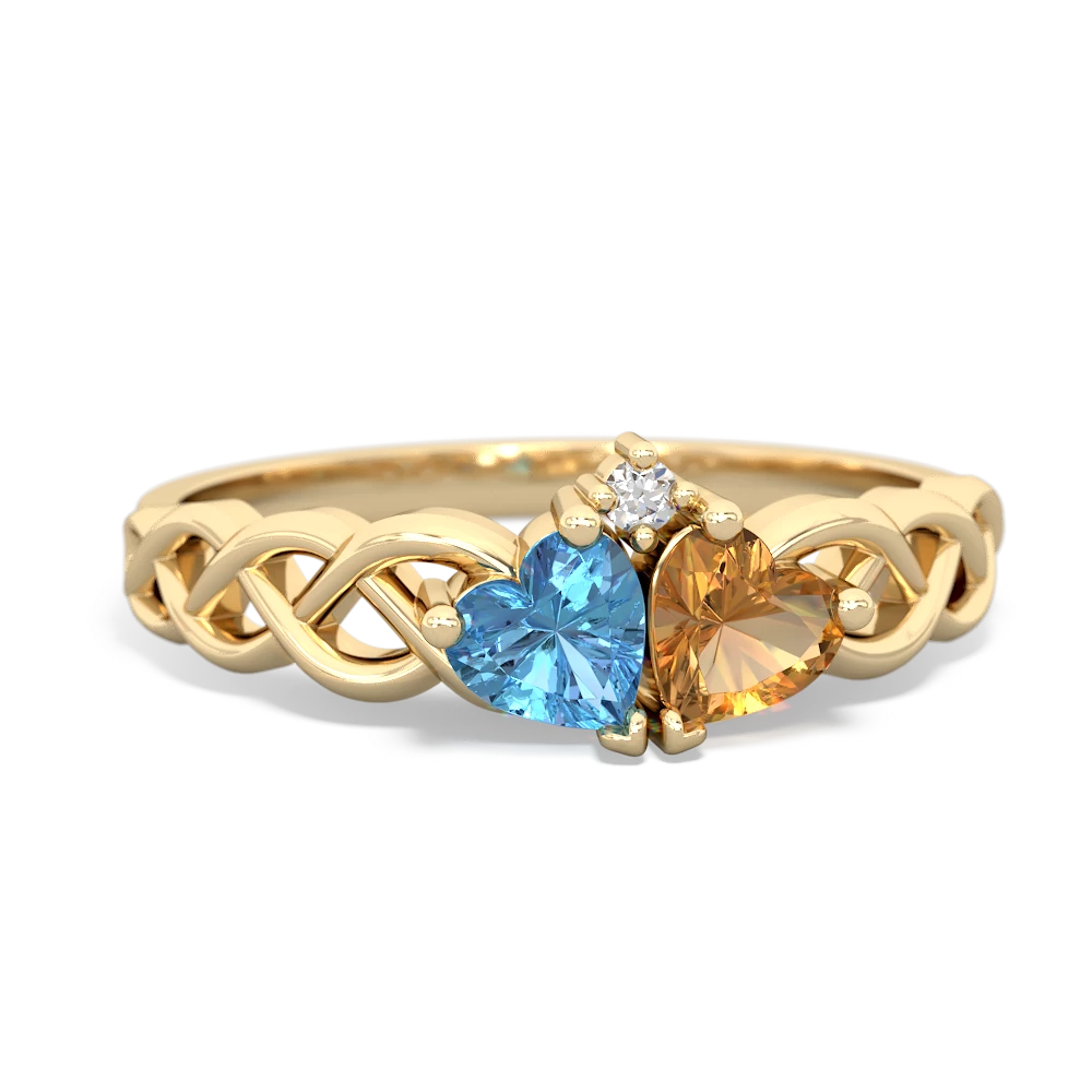 Blue Topaz Heart To Heart Braid 14K Yellow Gold ring R5870