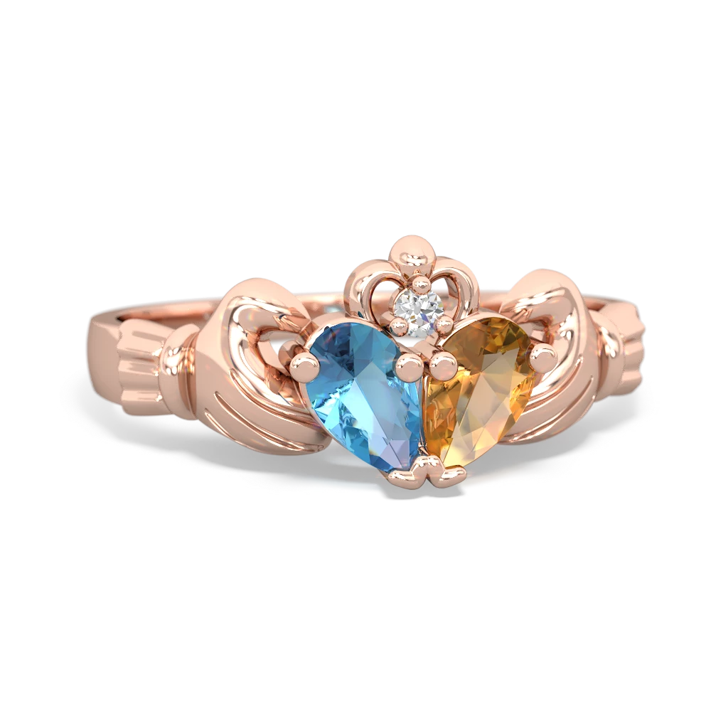 Blue Topaz 'Our Heart' Claddagh 14K Rose Gold ring R2388