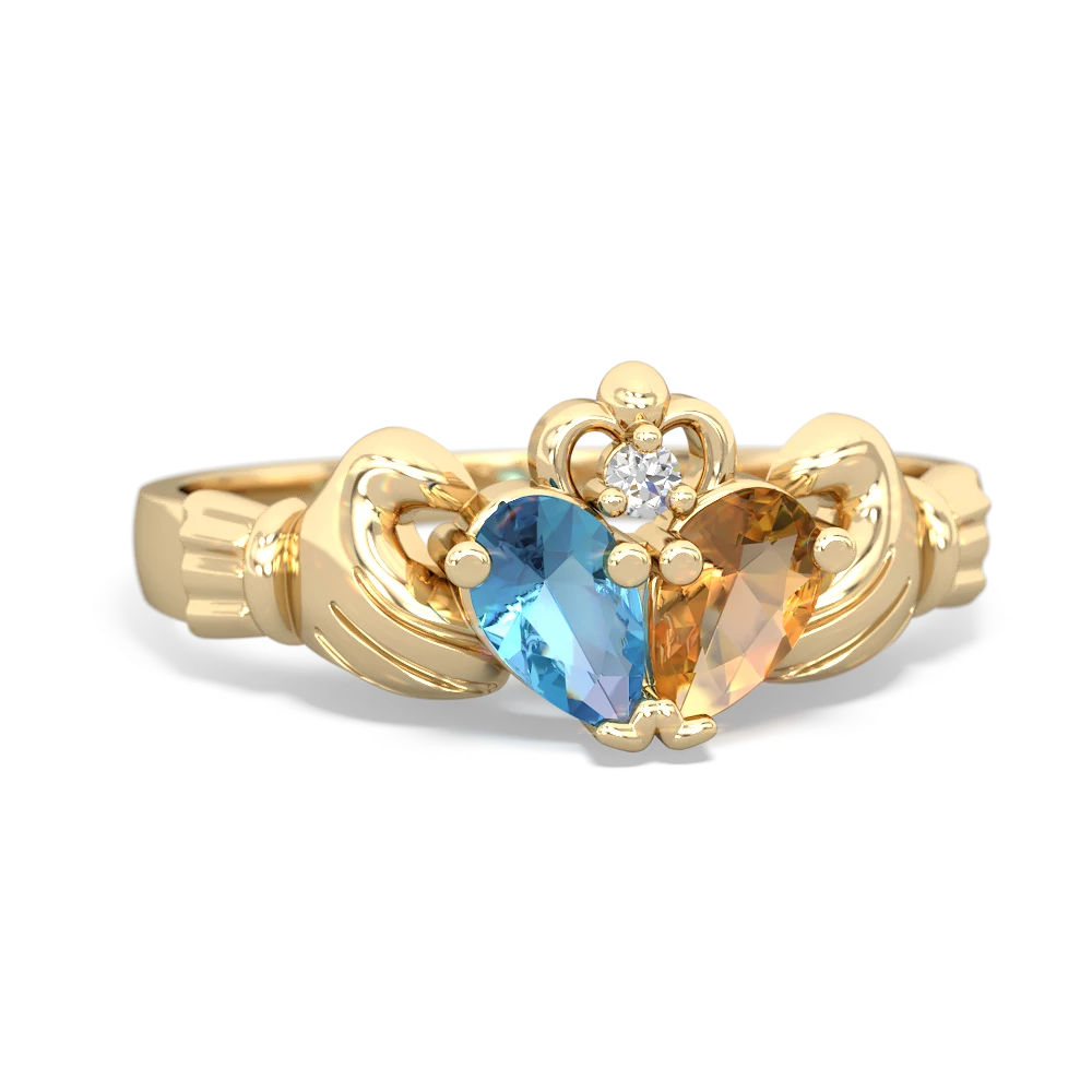 Blue Topaz 'Our Heart' Claddagh 14K Yellow Gold ring R2388