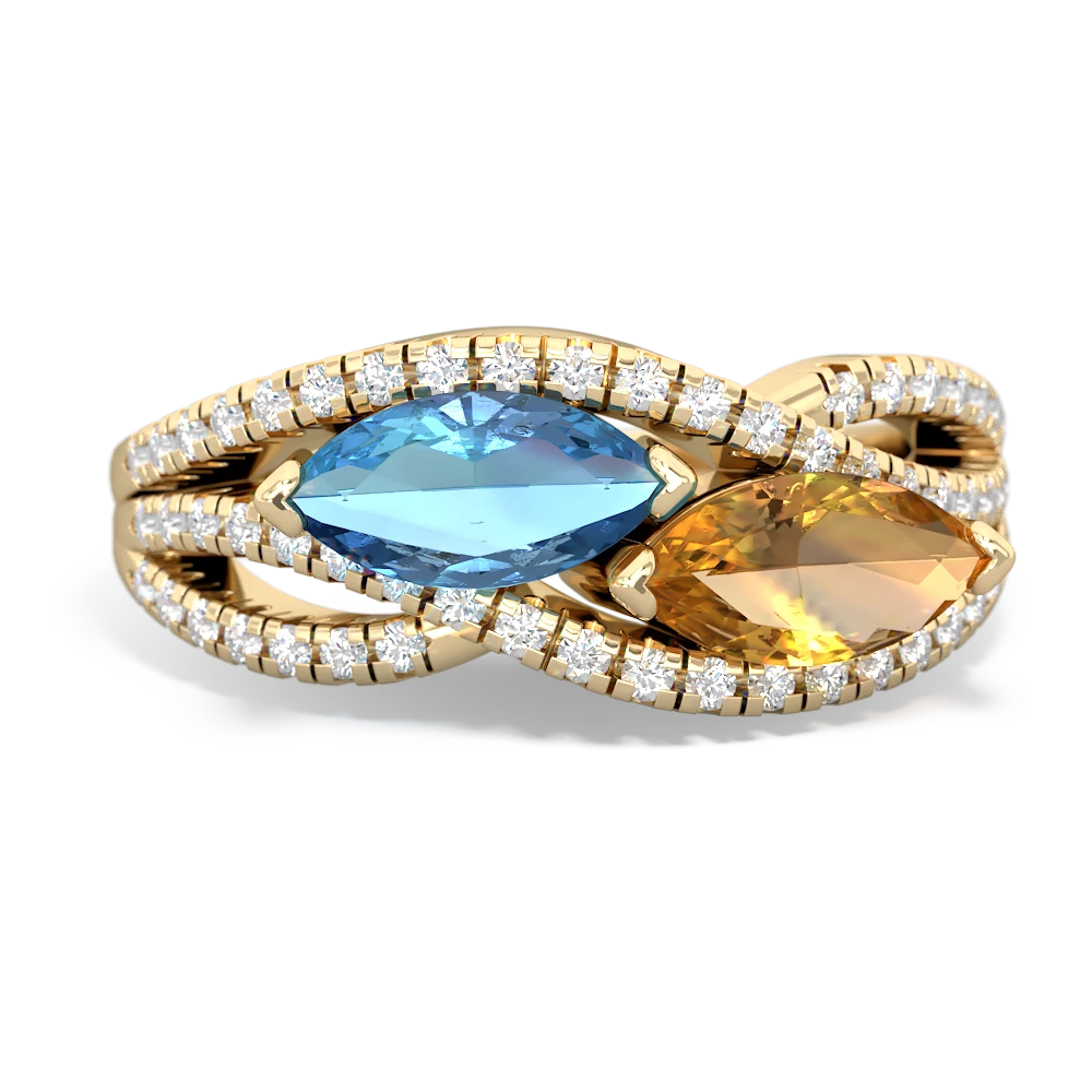 Blue Topaz Diamond Rivers 14K Yellow Gold ring R3070
