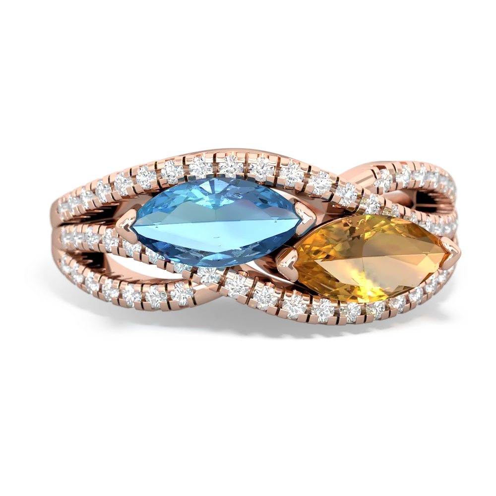 Blue Topaz Diamond Rivers 14K Rose Gold ring R3070