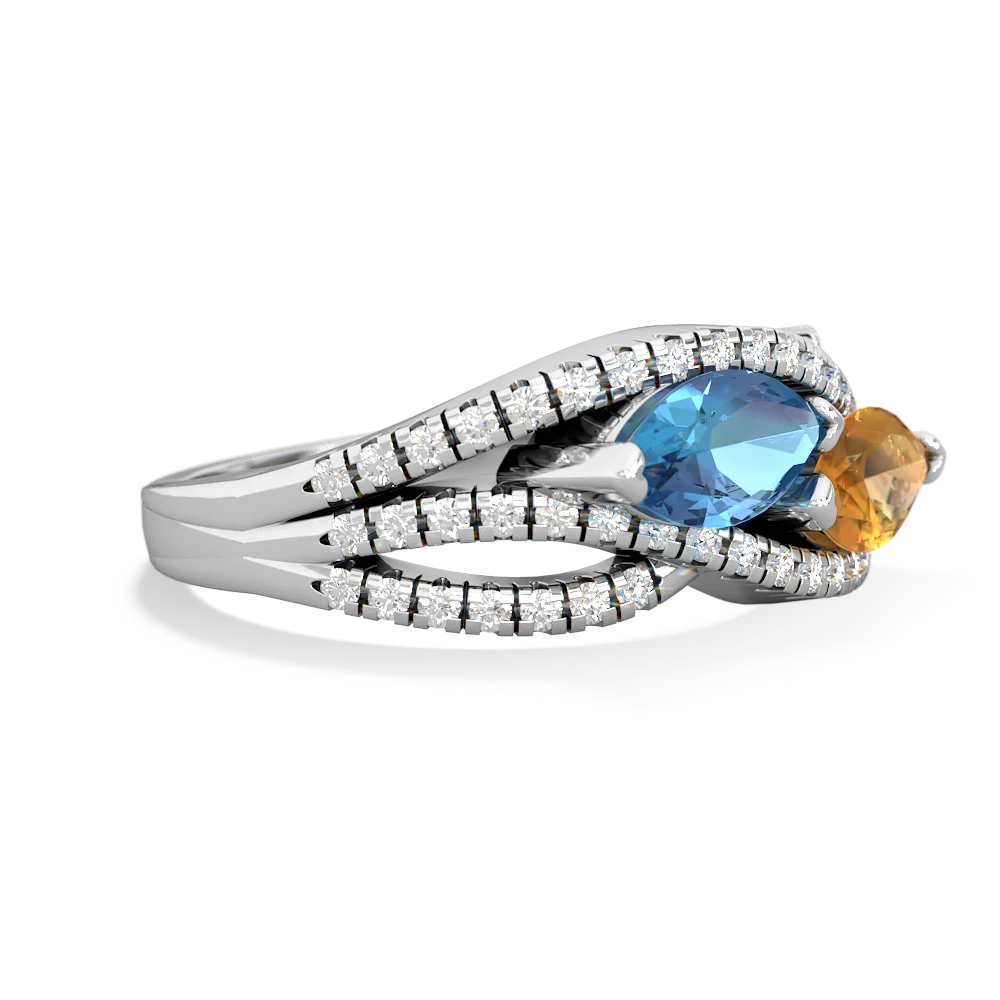 Blue Topaz Diamond Rivers 14K White Gold ring R3070