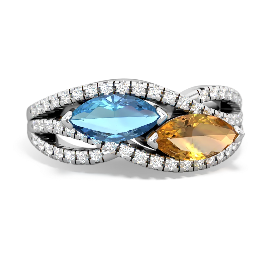 Blue Topaz Diamond Rivers 14K White Gold ring R3070