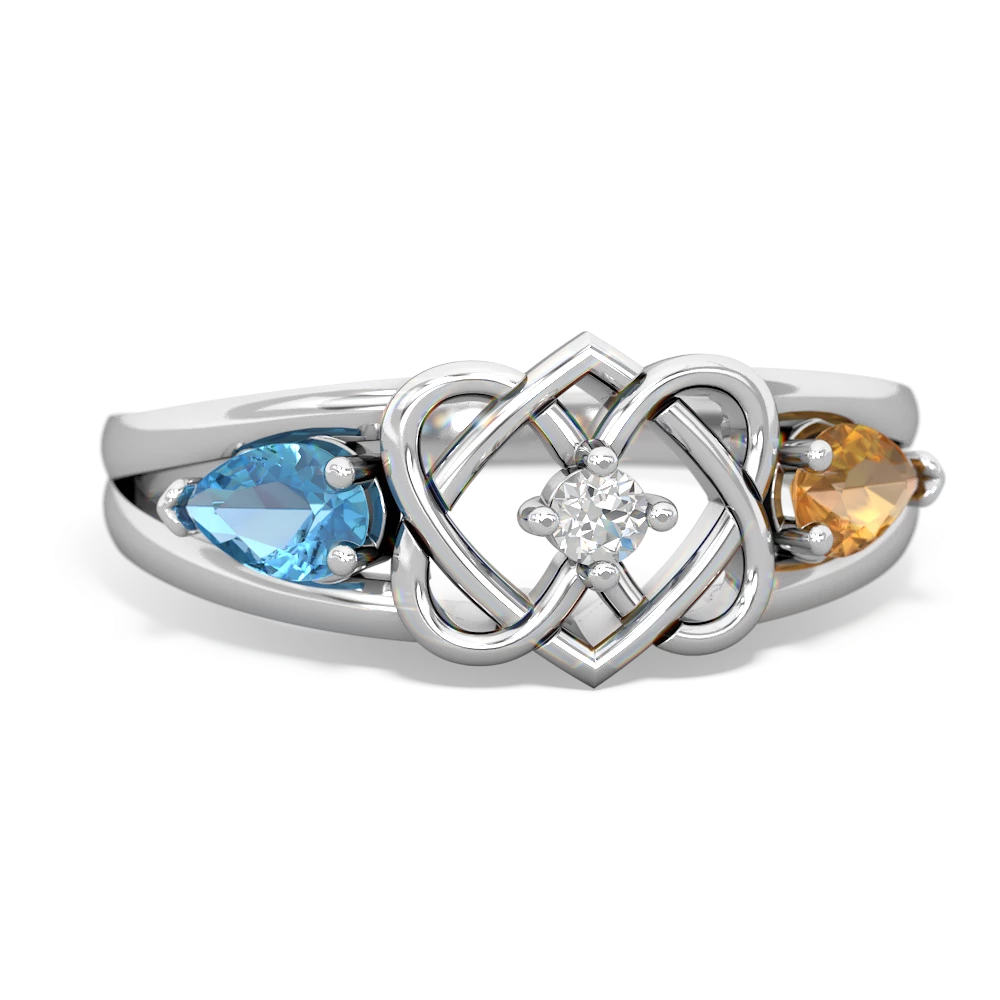 Blue Topaz Hearts Intertwined 14K White Gold ring R5880