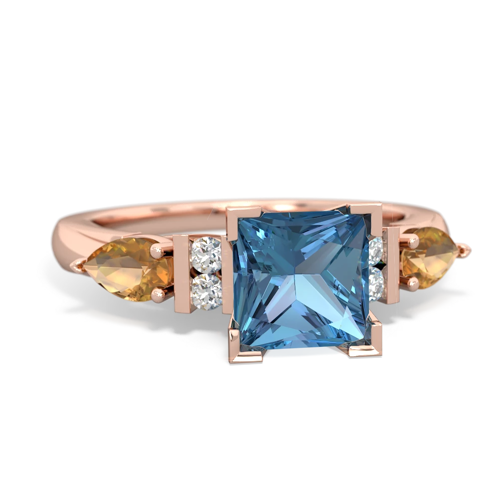 Blue Topaz 6Mm Princess Eternal Embrace Engagement 14K Rose Gold ring C2002