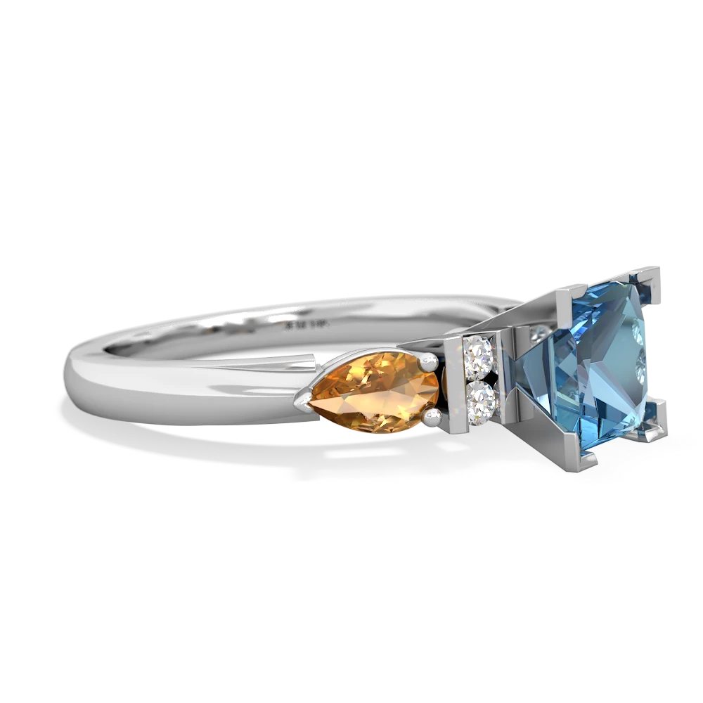 Blue Topaz 6Mm Princess Eternal Embrace Engagement 14K White Gold ring C2002