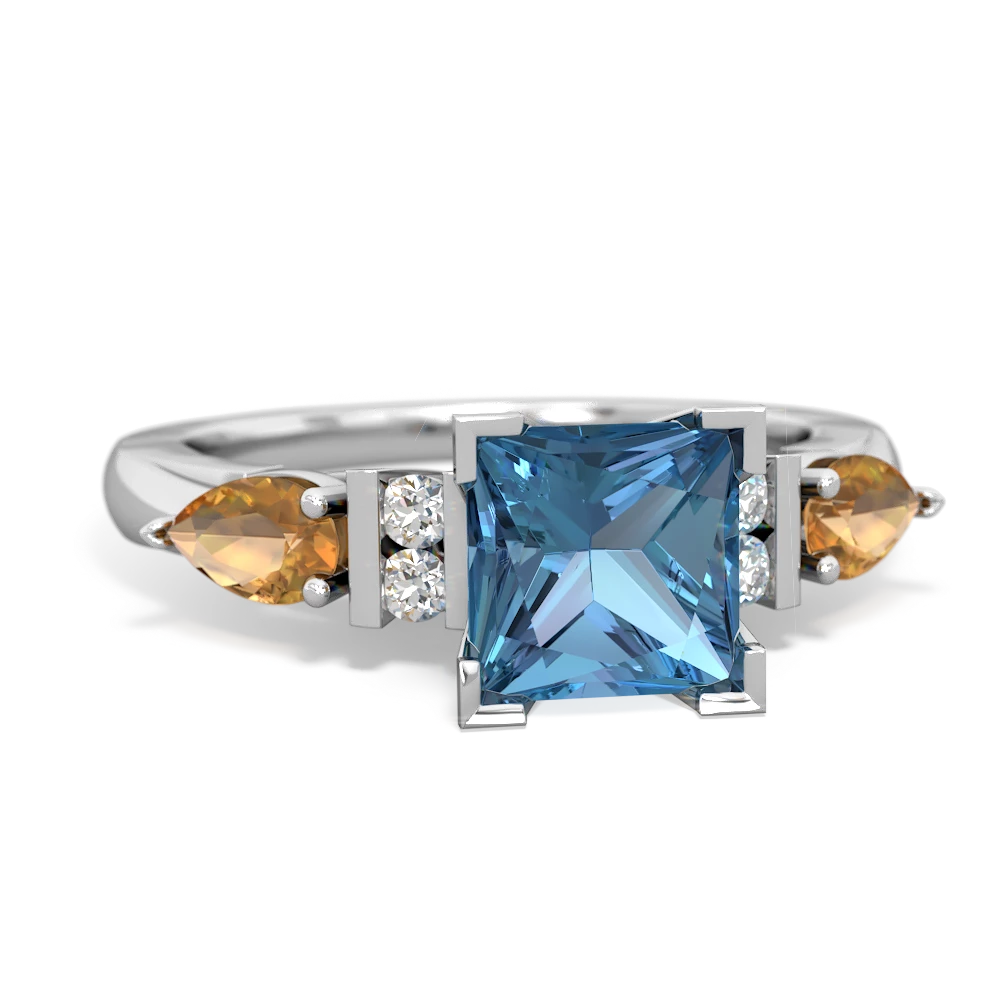 Blue Topaz 6Mm Princess Eternal Embrace Engagement 14K White Gold ring C2002