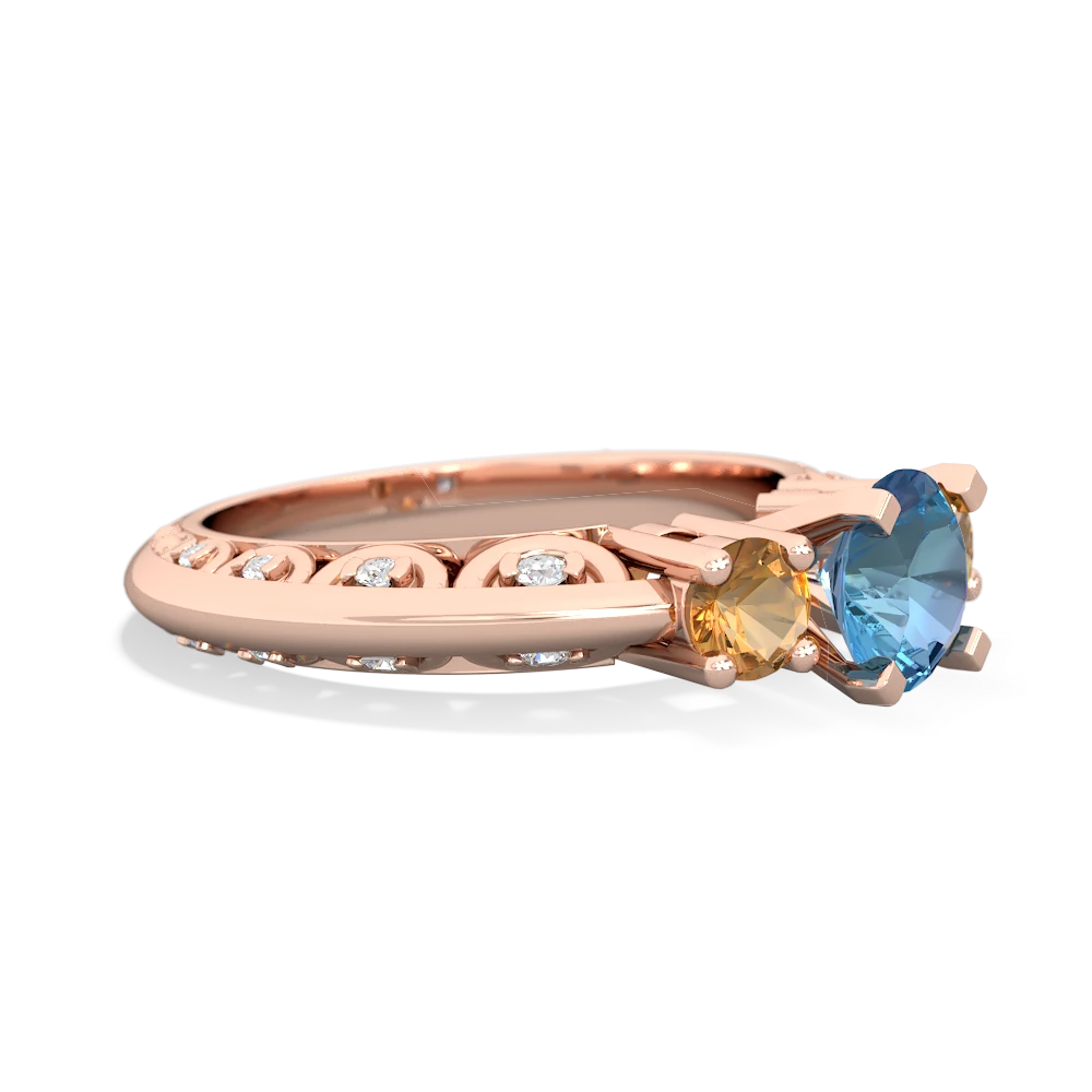 Blue Topaz Art Deco Eternal Embrace Engagement 14K Rose Gold ring C2003