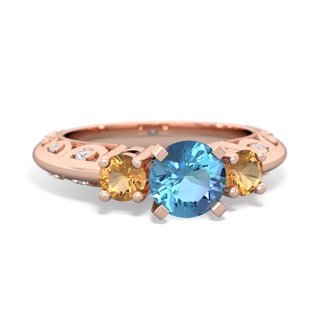 Blue Topaz Art Deco Eternal Embrace Engagement 14K Rose Gold ring C2003