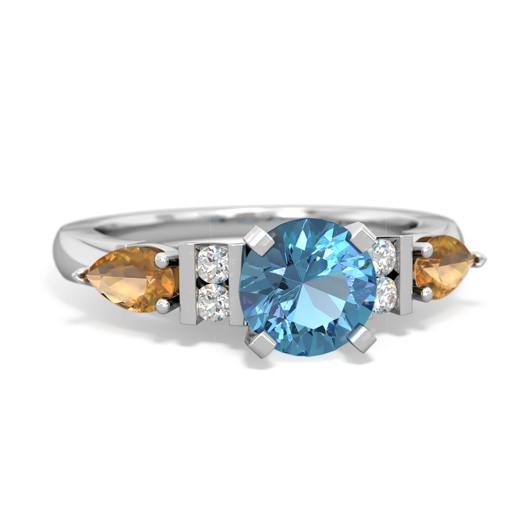 Blue Topaz 6Mm Round Eternal Embrace Engagement 14K White Gold ring R2005