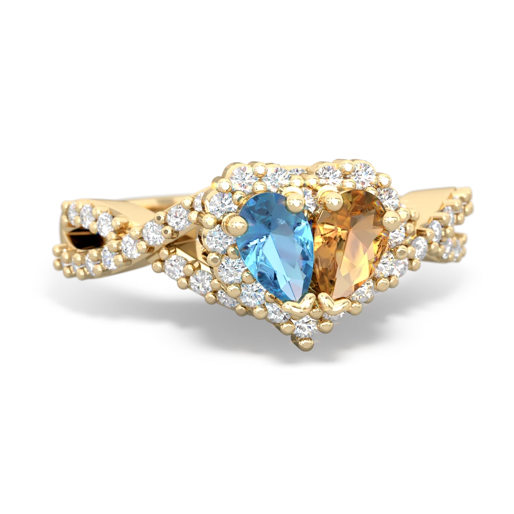 Blue Topaz Diamond Twist 'One Heart' 14K Yellow Gold ring R2640HRT