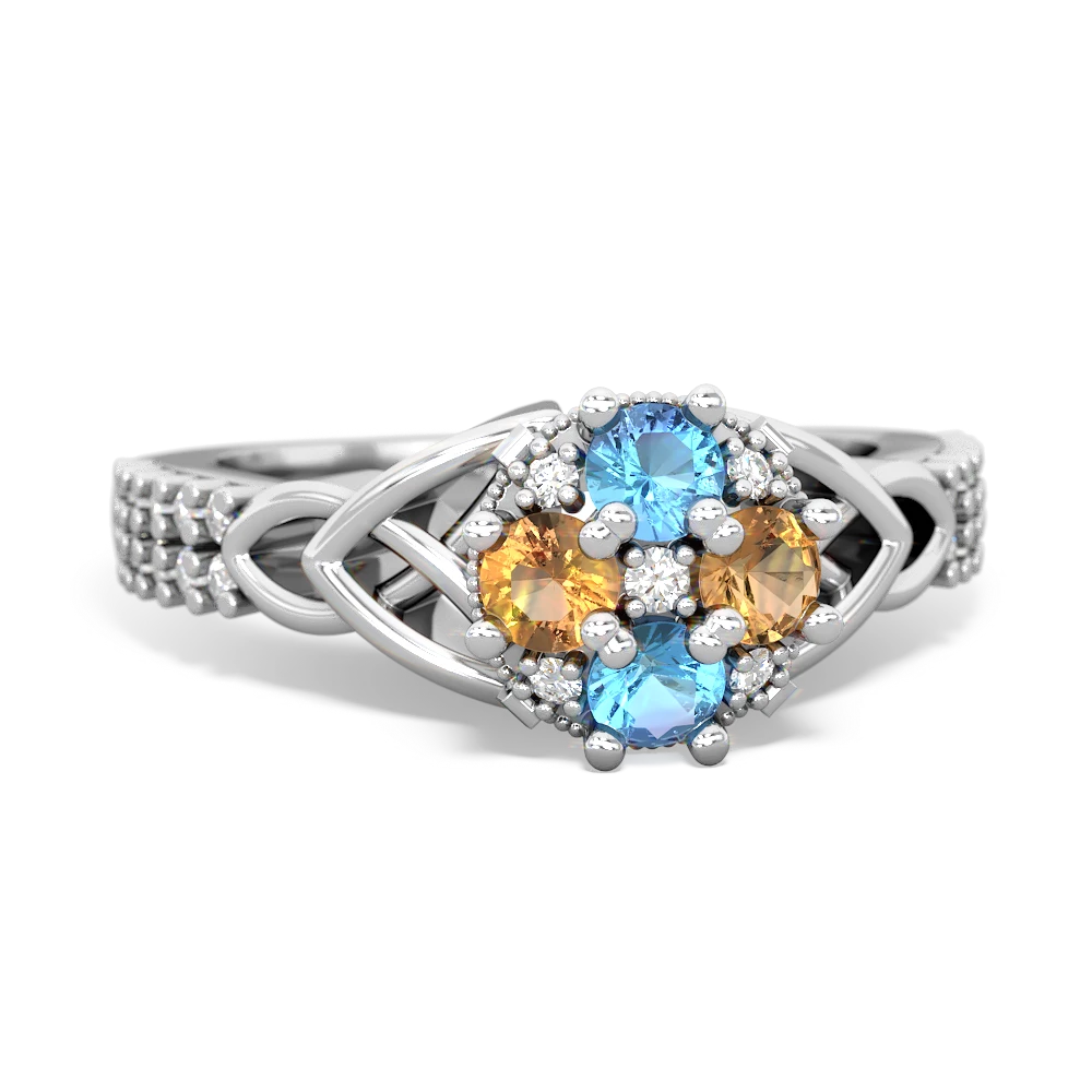 Blue Topaz Celtic Knot Cluster Engagement 14K White Gold ring R26443RD