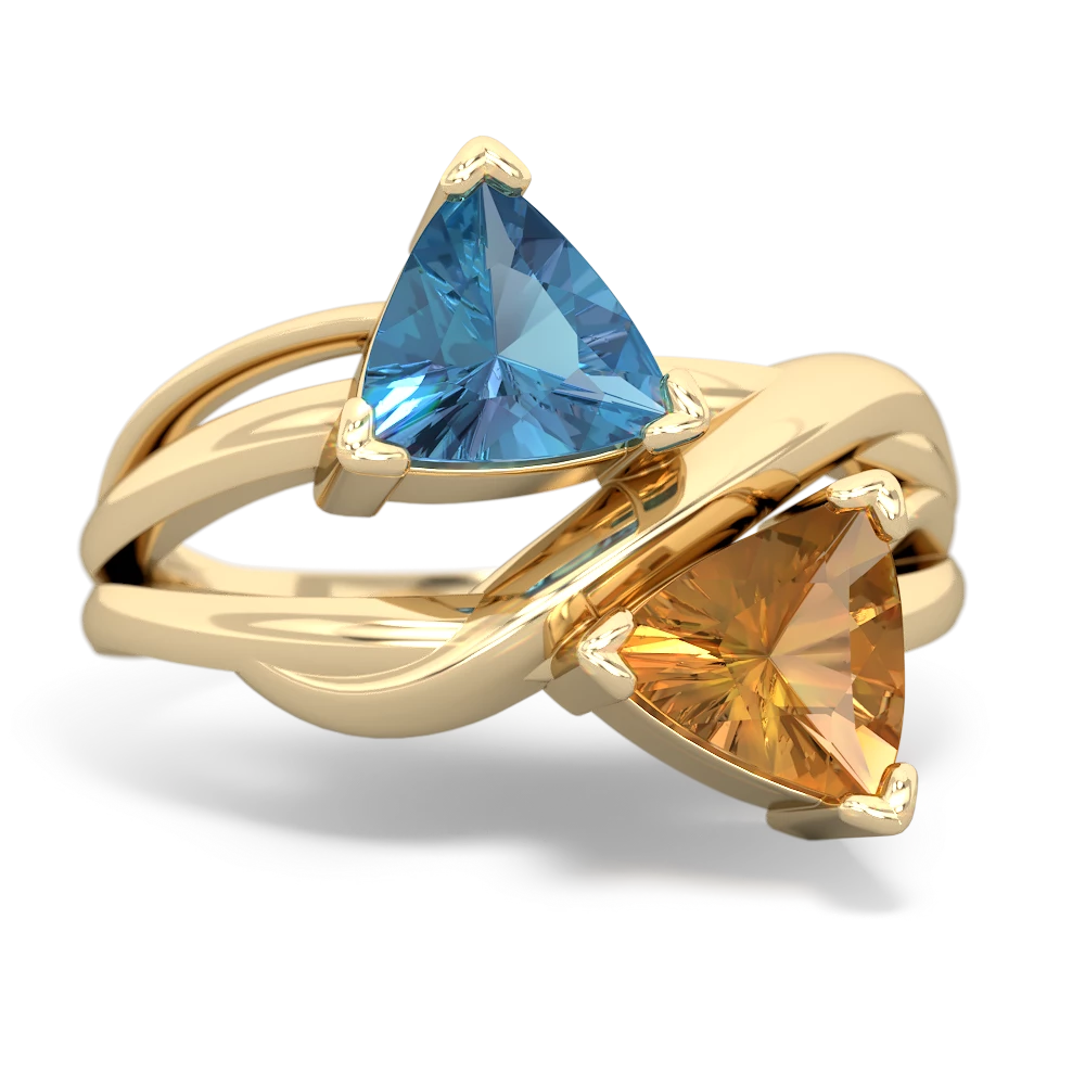 Blue Topaz Split Band Swirl 14K Yellow Gold ring R2341