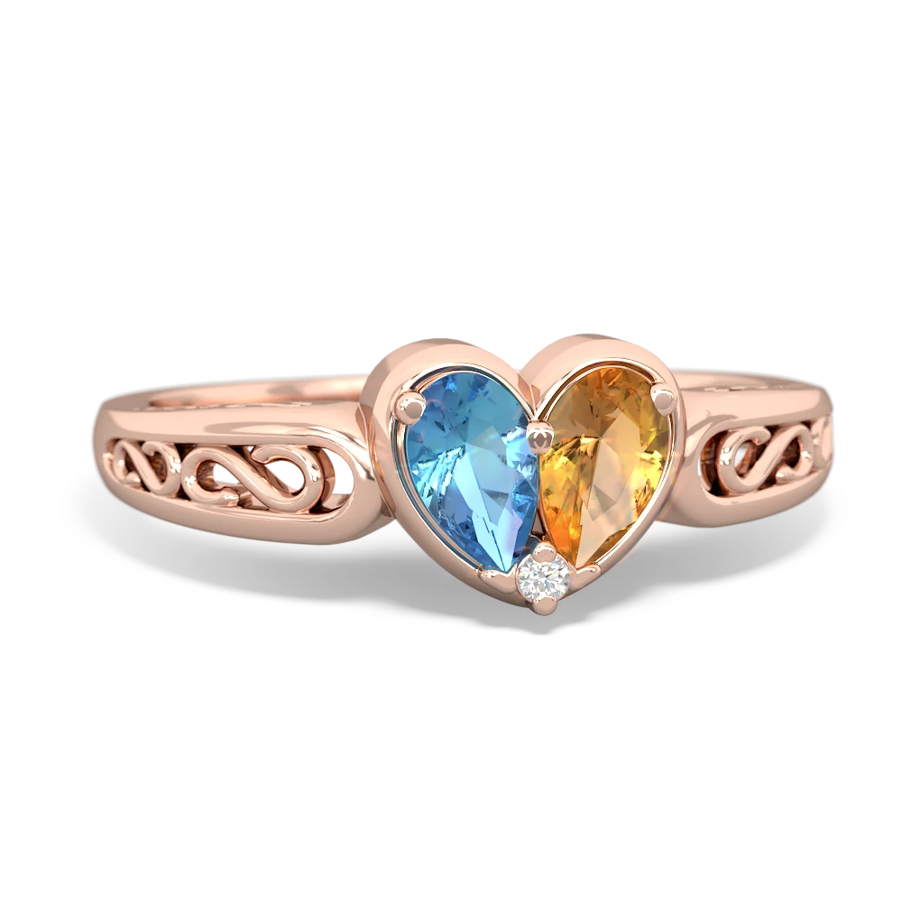 Blue Topaz Filligree 'One Heart' 14K Rose Gold ring R5070