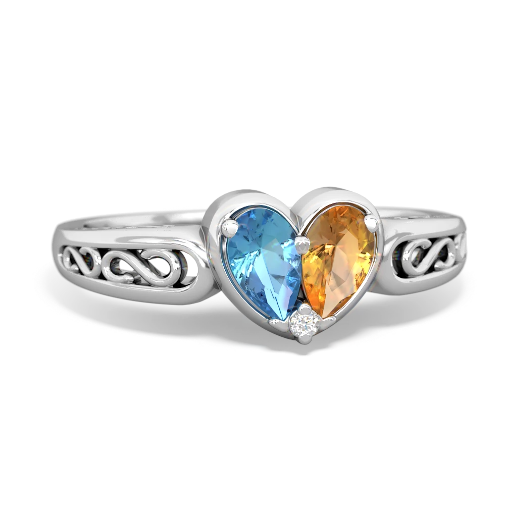 Blue Topaz Filligree 'One Heart' 14K White Gold ring R5070