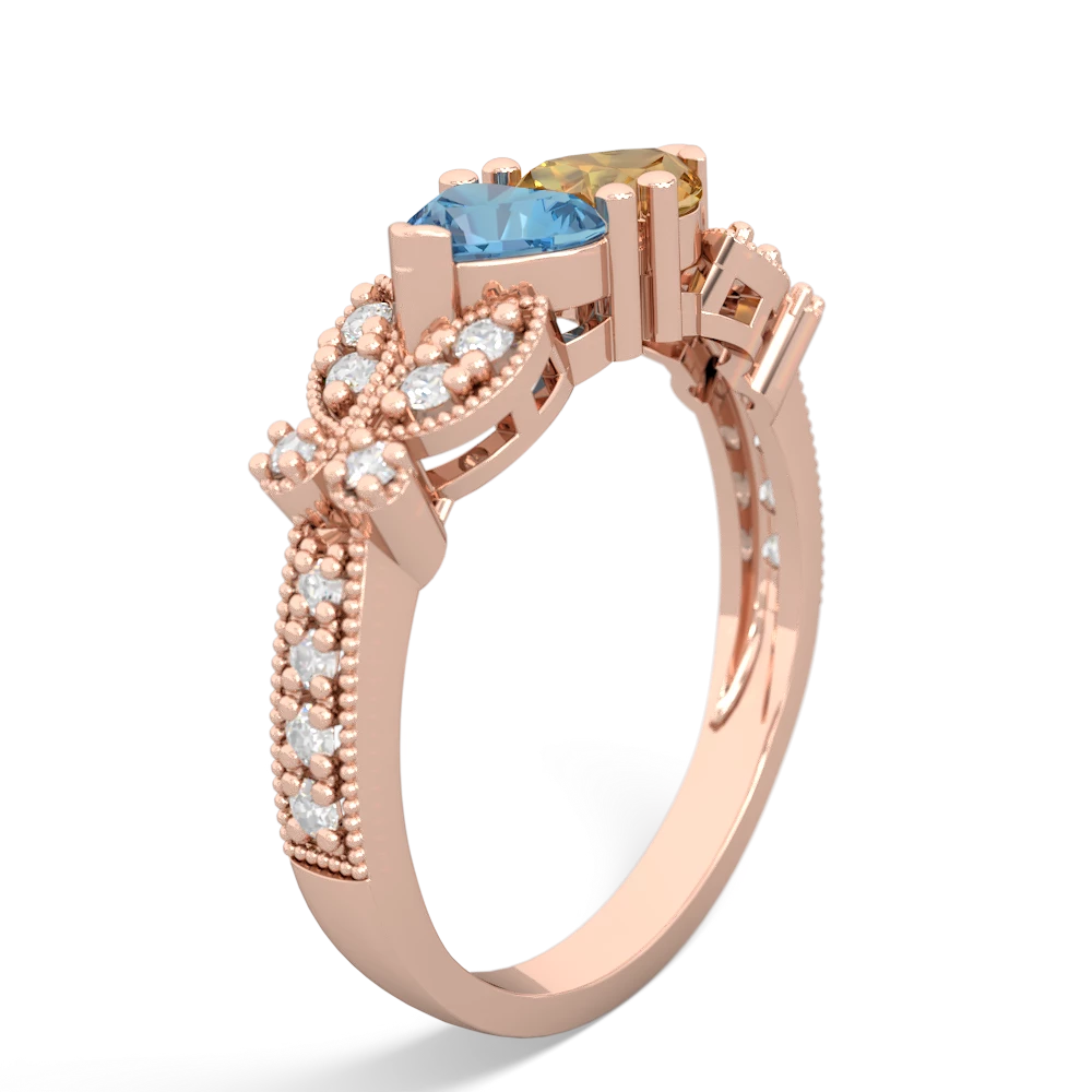 Blue Topaz Diamond Butterflies 14K Rose Gold ring R5601