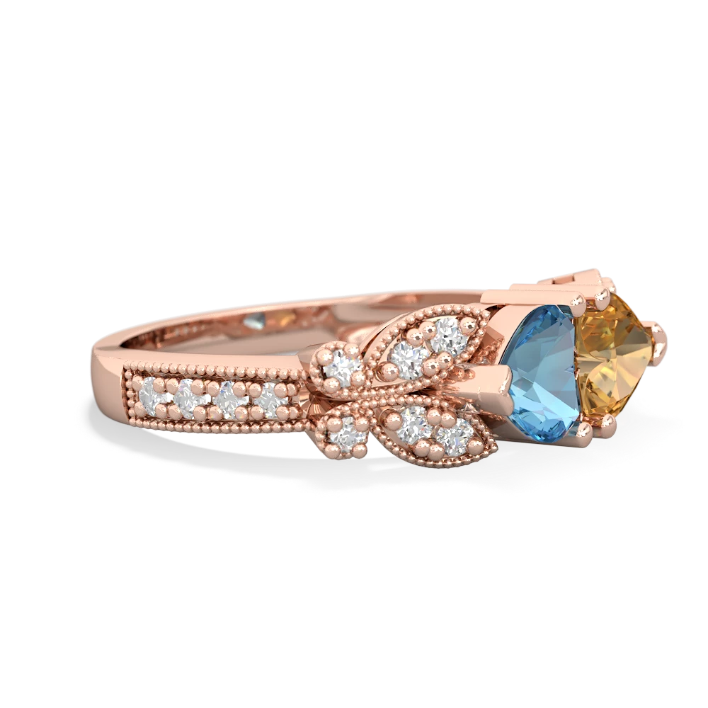 Blue Topaz Diamond Butterflies 14K Rose Gold ring R5601