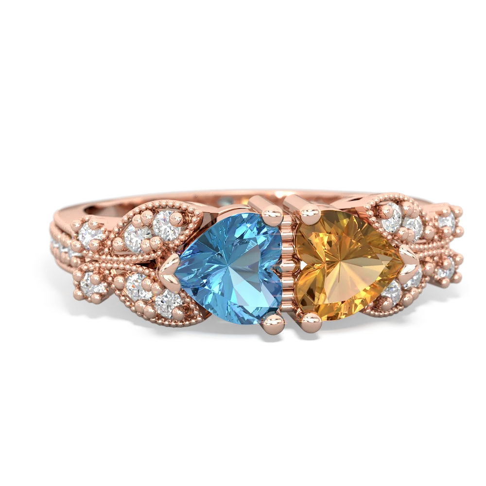 Blue Topaz Diamond Butterflies 14K Rose Gold ring R5601