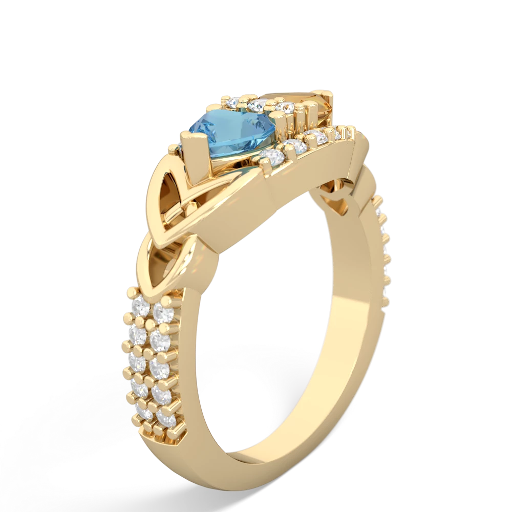 Blue Topaz Sparkling Celtic Knot 14K Yellow Gold ring R2645