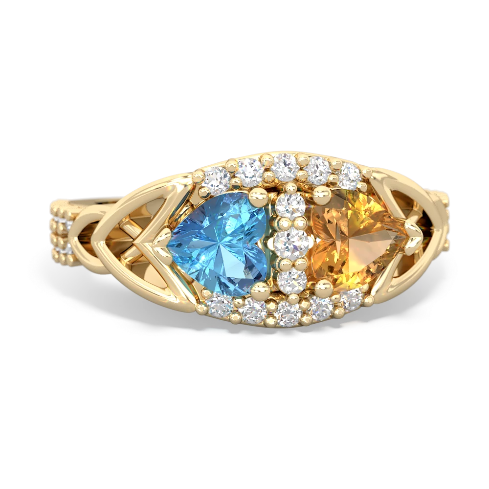 Blue Topaz Sparkling Celtic Knot 14K Yellow Gold ring R2645