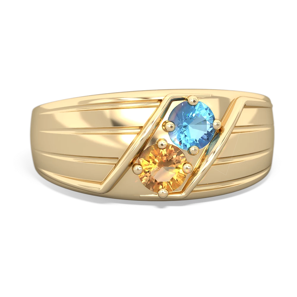 Blue Topaz Men's Streamline 14K Yellow Gold ring R0460