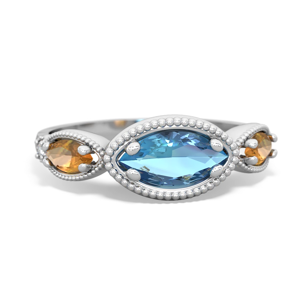 Blue Topaz Milgrain Marquise 14K White Gold ring R5700