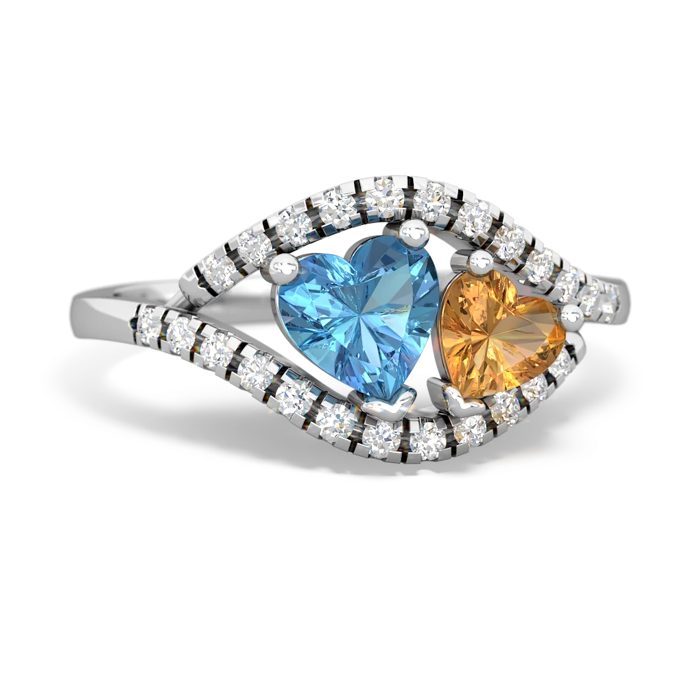 Blue Topaz Mother And Child 14K White Gold ring R3010