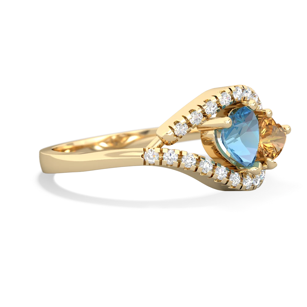 Blue Topaz Mother And Child 14K Yellow Gold ring R3010