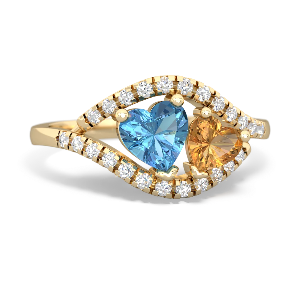 Blue Topaz Mother And Child 14K Yellow Gold ring R3010