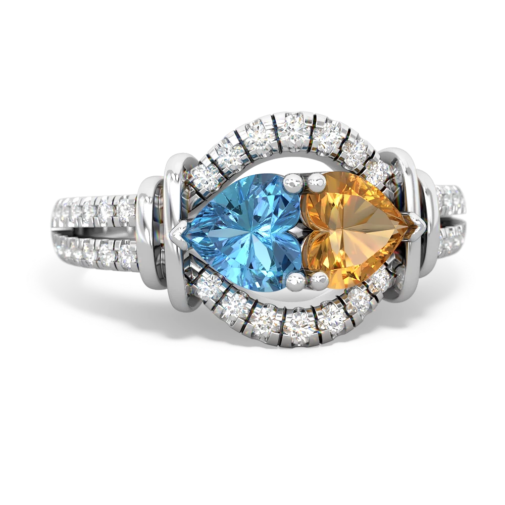 Blue Topaz Art-Deco Keepsake 14K White Gold ring R5630