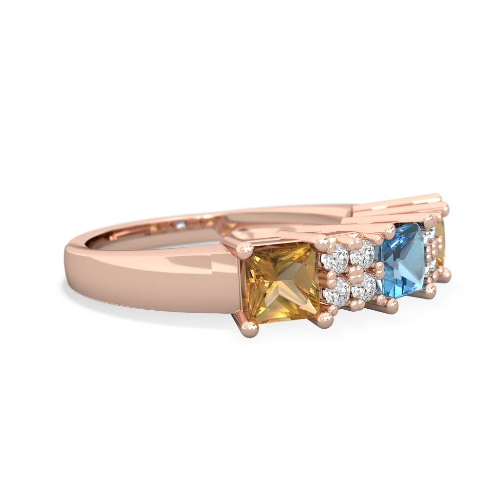 Blue Topaz Three Stone Diamond Cluster 14K Rose Gold ring R2592