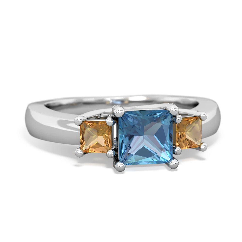 Blue Topaz Three Stone Trellis 14K White Gold ring R4015