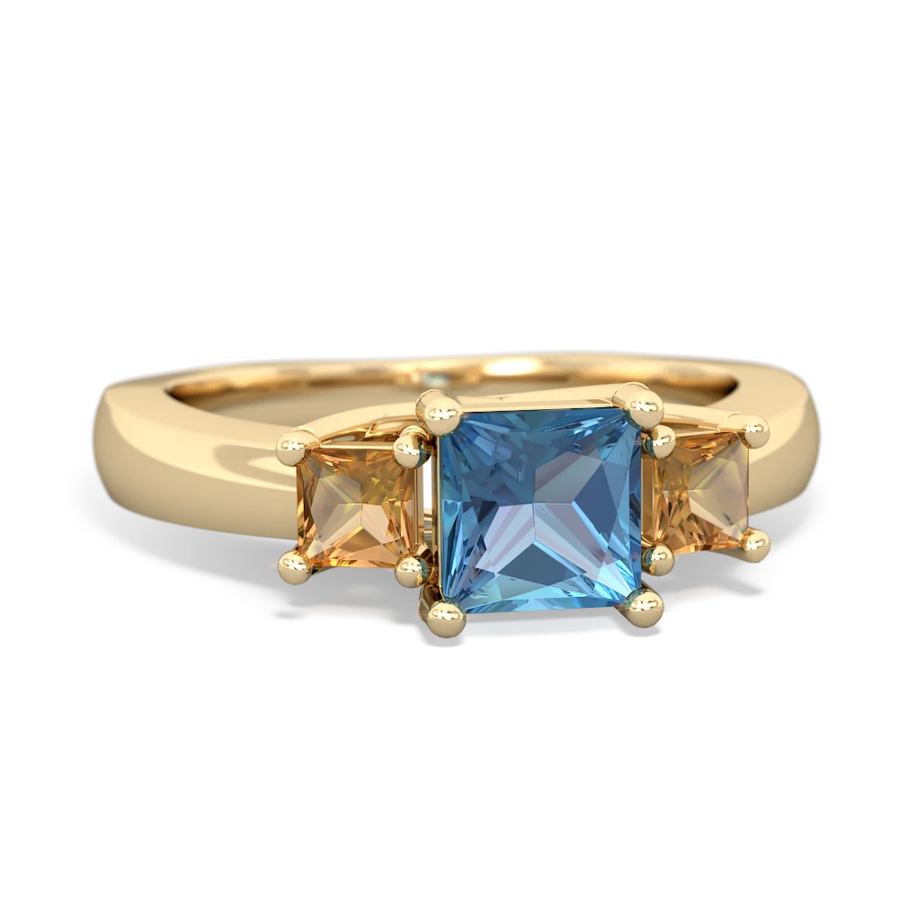 Blue Topaz Three Stone Trellis 14K Yellow Gold ring R4015