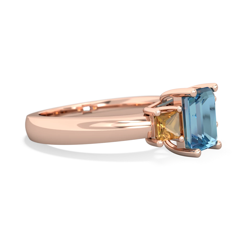 Blue Topaz Three Stone Emerald-Cut Trellis 14K Rose Gold ring R4021