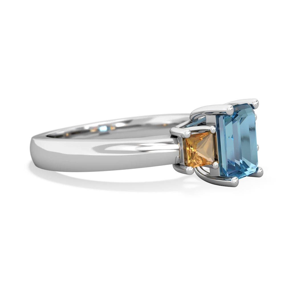 Blue Topaz Three Stone Emerald-Cut Trellis 14K White Gold ring R4021