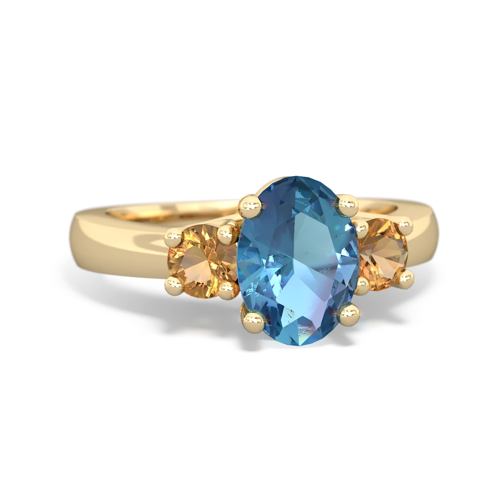 Blue Topaz Three Stone Oval Trellis 14K Yellow Gold ring R4024