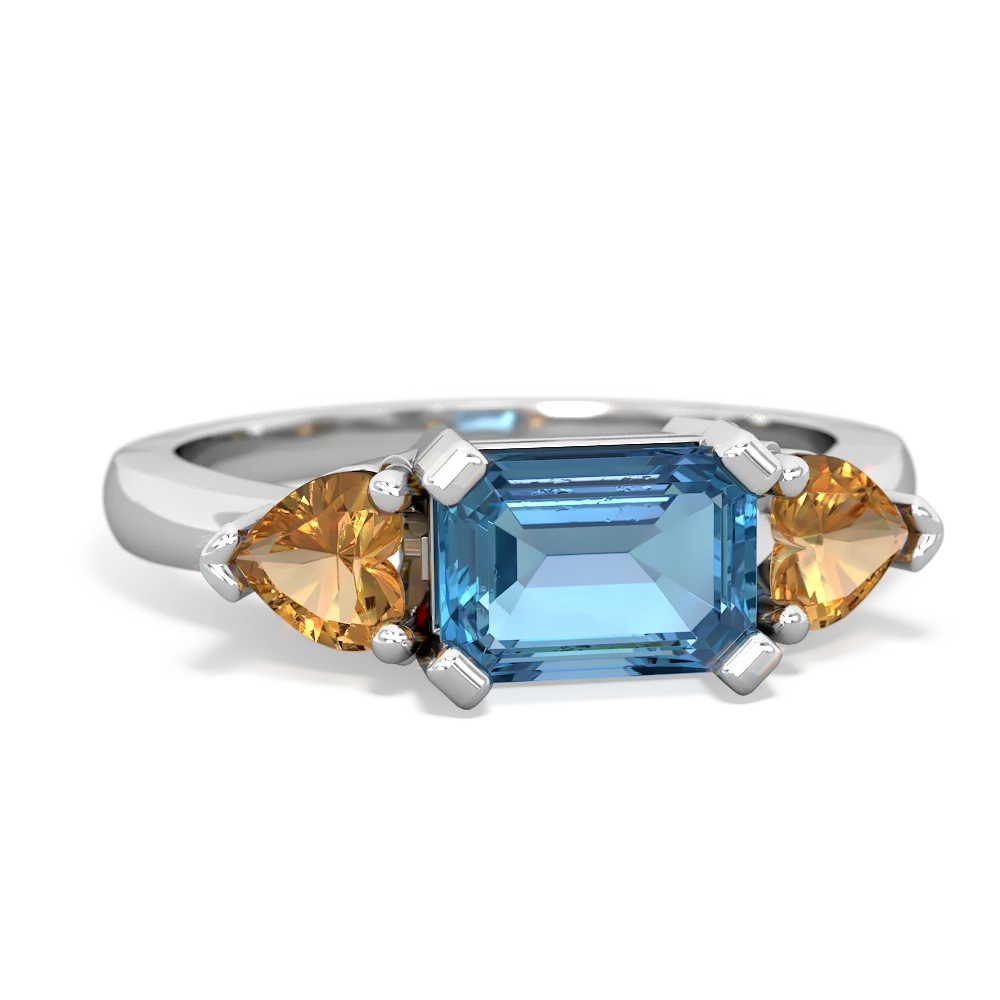 Blue Topaz Three Stone 14K White Gold ring R5235