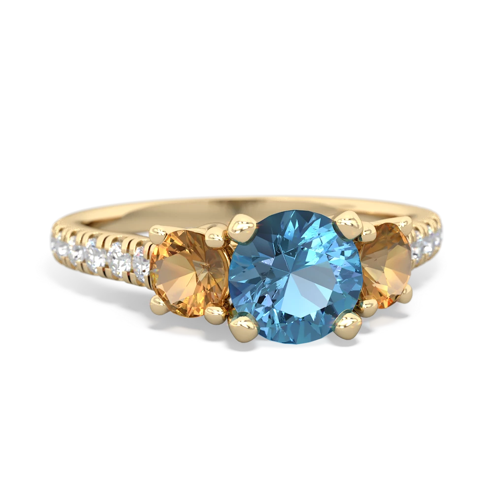 Blue Topaz Pave Trellis 14K Yellow Gold ring R5500