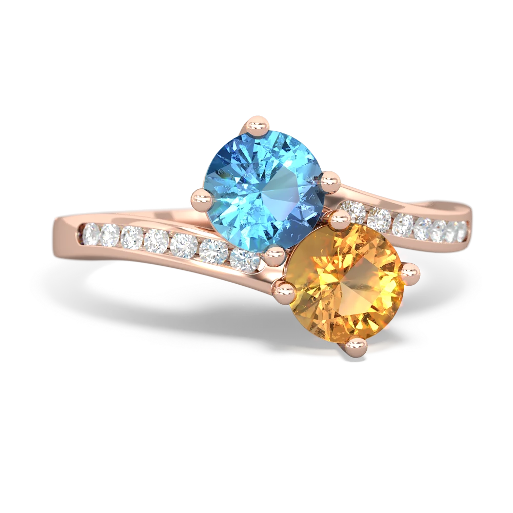 Blue Topaz Channel Set Two Stone 14K Rose Gold ring R5303