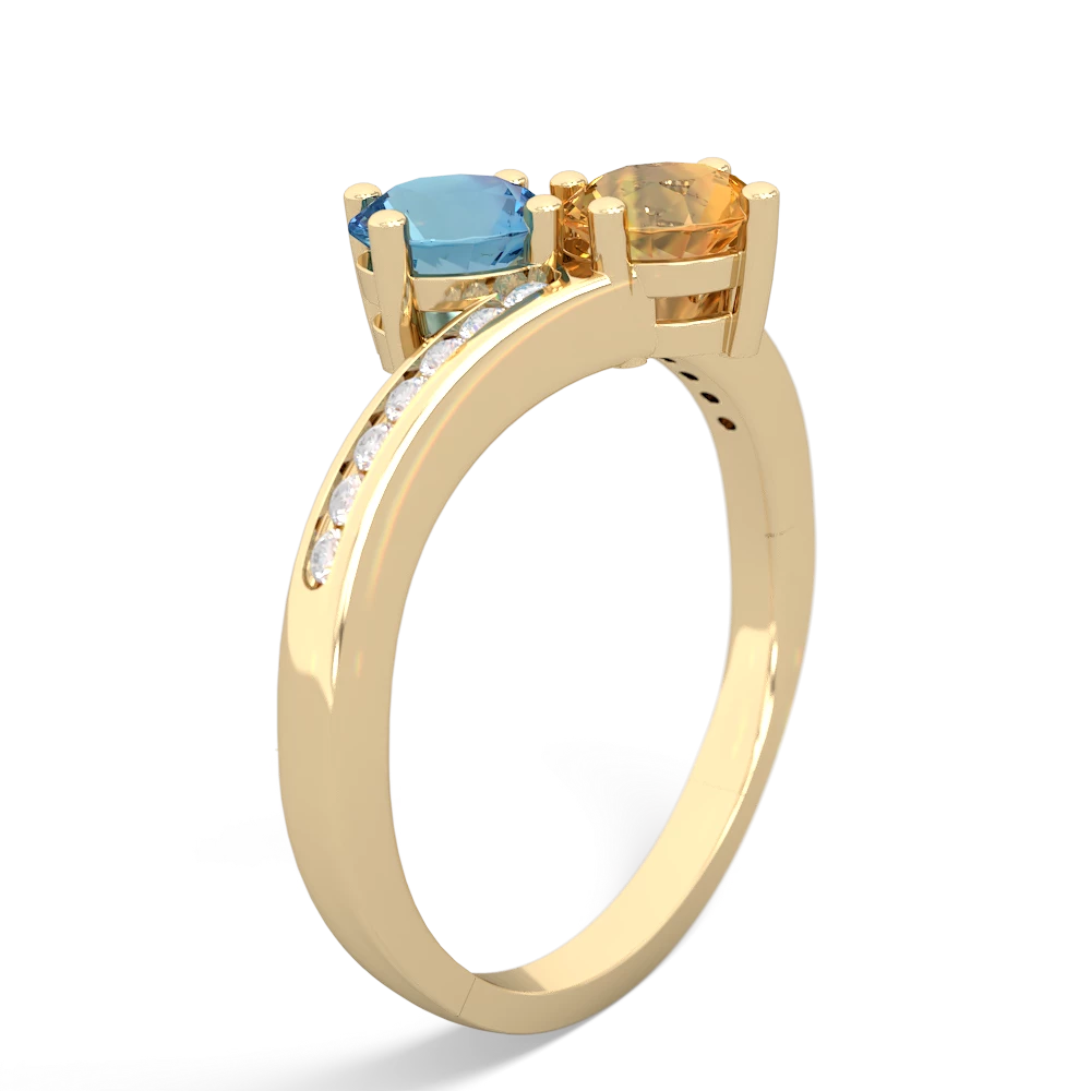 Blue Topaz Channel Set Two Stone 14K Yellow Gold ring R5303