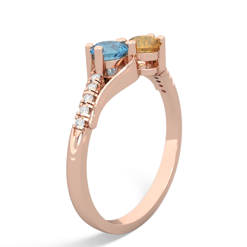 Blue Topaz Infinity Pave Two Stone 14K Rose Gold ring R5285