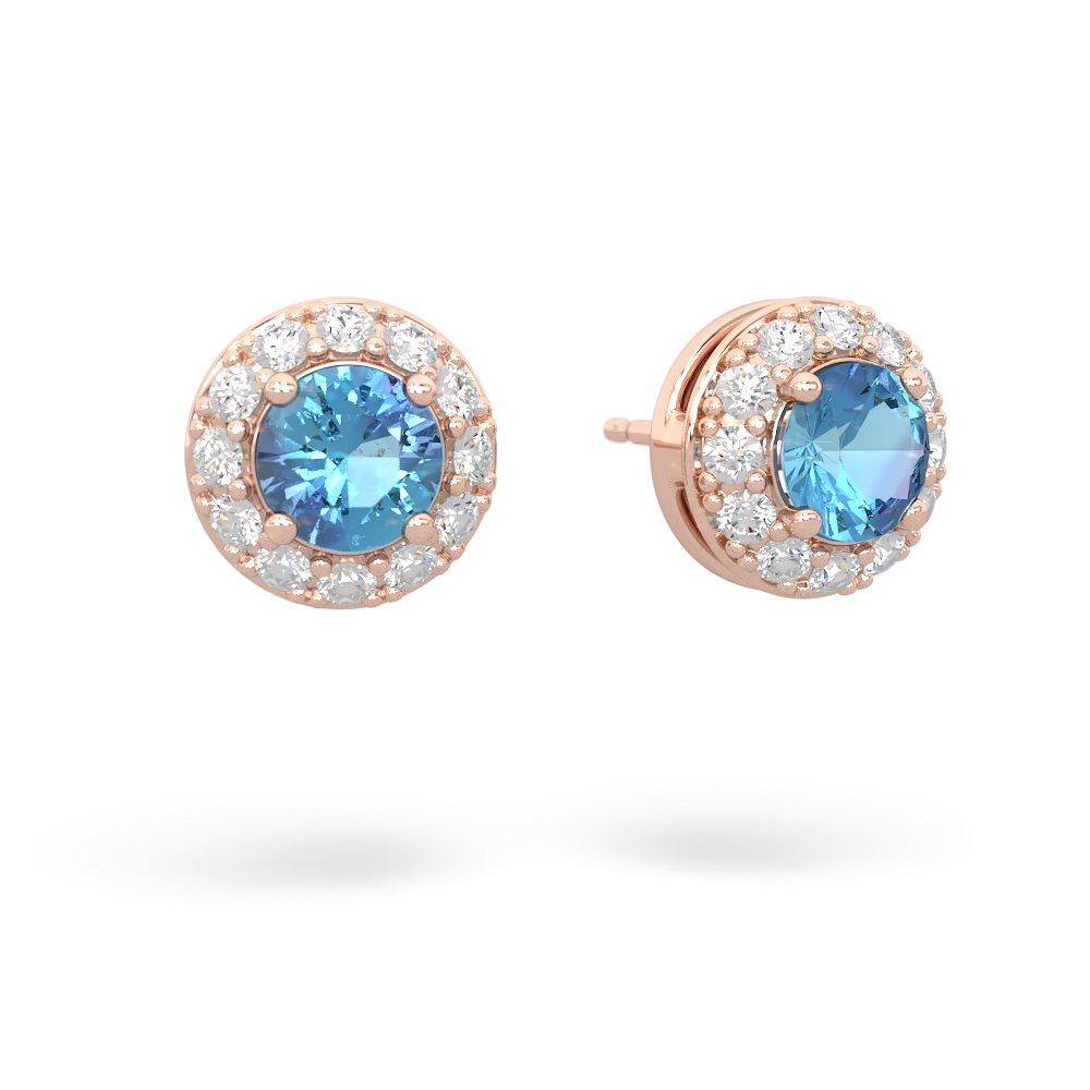 Blue Topaz Diamond Halo 14K Rose Gold earrings E5370